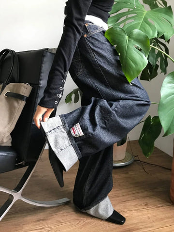 (NON-FADE) LABEL POINT ROLL-UP DENIM